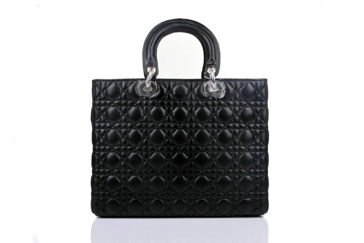 replica jumbo lady dior lambskin leather bag 6322 black with silver hardware